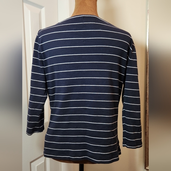 Chaps Classics Navy Striped Women's Top - Picture 3 of 6